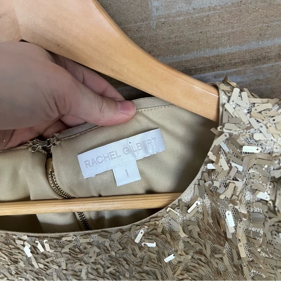 Rachel Gilbert Gold Sequin Dress Sheath Event Cocktail Wedding Formal Womens S - Picture 2 of 7